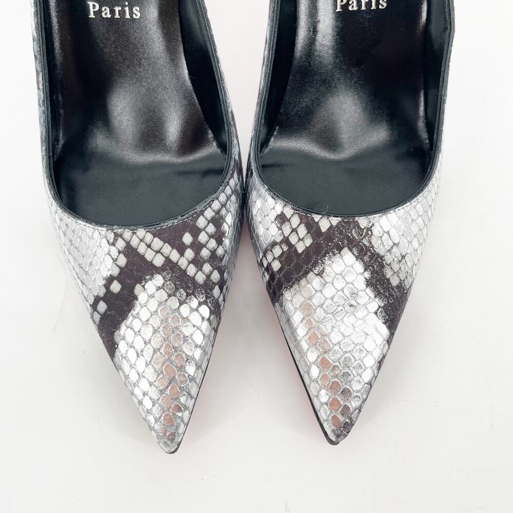 Christian Louboutin Condora 85 Silver Snake Embossed Pointed Toe Pumps EU 38.5 - Picture 6 of 10